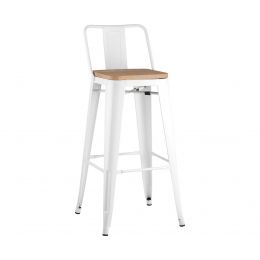 Барный стул металлический  с спинкой, белый/натуральное дерево, коллекция Tolix Wood 