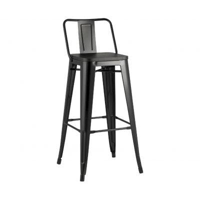 Барный стул металлический с спинкой WWBT, черный/темный , коллекция Tolix Wood